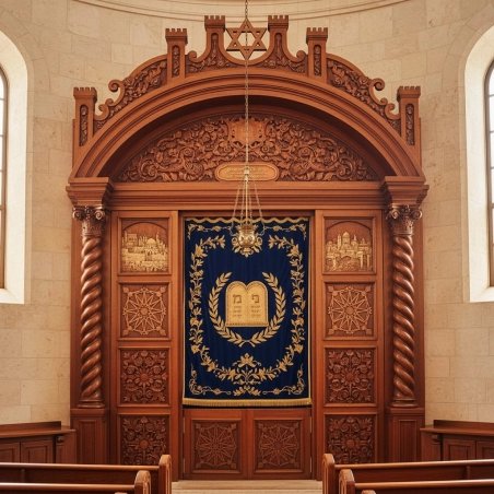 Masterfully Hand-Carved Aron Kodesh - Solid Wood Synagogue Holy Ark by Premier Furniture Manufacturer.