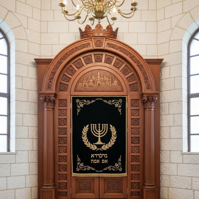 Exquisite Handcrafted Aron Kodesh Holy Ark - Ornate Wooden Synagogue Furniture by Premium Manufacturer - Bespoke Quality Exquisite Handcrafted Aron Kodesh Holy Ark - Ornate Wooden Synagogue Furniture by Premium Manufacturer - Bespoke Quality
