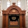 Exquisite Hand-Carved Wooden Aron Kodesh with Crown and Jerusalem Motif by Elite Synagogue Furniture Manufacturers