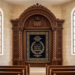 Masterfully Carved Wooden Aron Kodesh, Premium Synagogue Holy Ark by Elite Furniture Manufacturer, Ornate Traditional Design