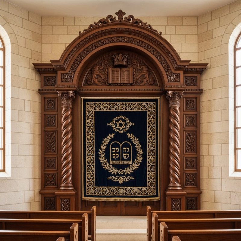 Masterfully Carved Wooden Aron Kodesh, Premium Synagogue Holy Ark by Elite Furniture Manufacturer, Ornate Traditional Design Masterfully Carved Wooden Aron Kodesh, Premium Synagogue Holy Ark by Elite Furniture Manufacturer, Ornate Traditional Design