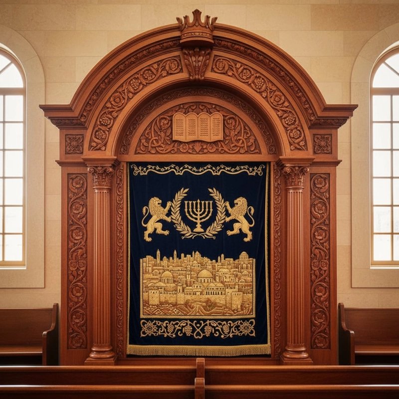 Exquisite Hand-Carved Hardwood Aron Kodesh Master-Crafted Synagogue Furniture Premium Quality Holy Ark for Sacred Spaces
