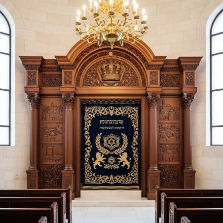 Artisanal Solid Wood Aron Kodesh Torah Ark for Synagogues Hand-Carved Jewish Ceremonial Furniture Supplier