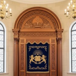 Masterfully Carved Wooden Aron Kodesh, Synagogue Holy Ark, Intricate Judaic Artistry, Premium Sacred Furniture Supplier