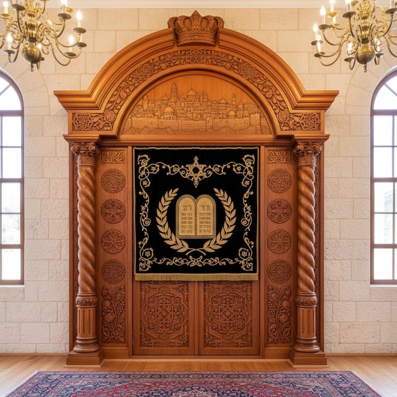 Exquisite Handcrafted Aron Kodesh Premier Furniture Manufacturer Synagogue Ark Artisanal Wooden Shul Furniture