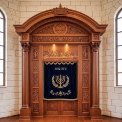 Exquisite Solid Wood Aron Kodesh Shul Furniture by Premier Manufacturer - Ornate Hand-Carved Holy Ark