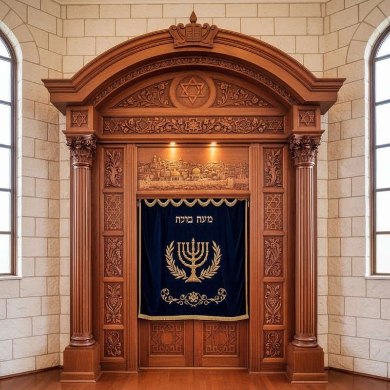 Exquisite Solid Wood Aron Kodesh Shul Furniture by Premier Manufacturer - Ornate Hand-Carved Holy Ark Exquisite Solid Wood Aron Kodesh Shul Furniture by Premier Manufacturer - Ornate Hand-Carved Holy Ark