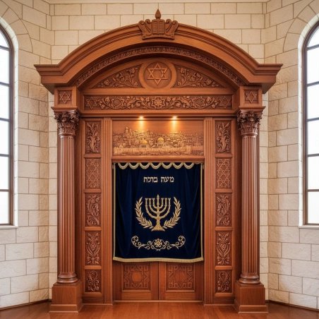 Exquisite Solid Wood Aron Kodesh Shul Furniture by Premier Manufacturer - Ornate Hand-Carved Holy Ark