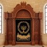 Artisan Crafted Aron Kodesh Synagogue Ark Furniture Premium Hand-Carved Wood & Embroidered Curtain for Sacred Spaces