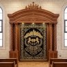 Expertly Crafted Wood Aron Kodesh - Ornate Holy Ark with Gold Embroidered Fabric for Synagogue Interiors
