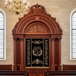 Premium Hand-Carved Wood Aron Kodesh, Elegant Synagogue Holy Ark, Expertly Crafted Sanctuary Furniture Manufacturer