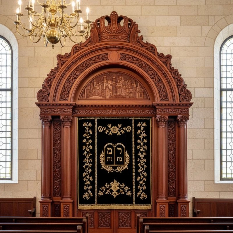 Premium Hand-Carved Wood Aron Kodesh, Elegant Synagogue Holy Ark, Expertly Crafted Sanctuary Furniture Manufacturer Premium Hand-Carved Wood Aron Kodesh, Elegant Synagogue Holy Ark, Expertly Crafted Sanctuary Furniture Manufacturer