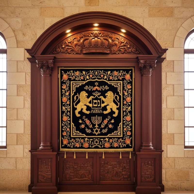 Exquisite Hand-Carved Aron Kodesh for Synagogue Ornate Solid Wood Holy Ark by Premier Furniture Manufacturer Exquisite Hand-Carved Aron Kodesh for Synagogue Ornate Solid Wood Holy Ark by Premier Furniture Manufacturer