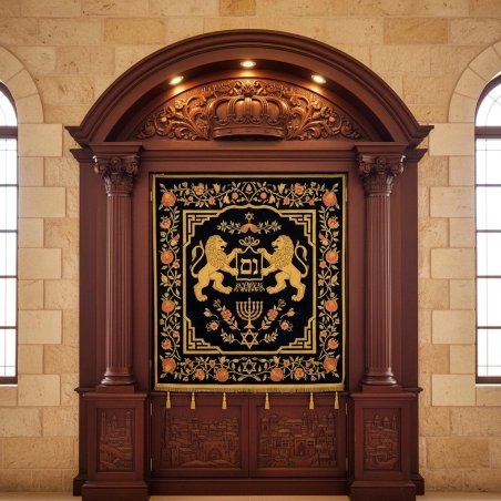 Exquisite Hand-Carved Aron Kodesh for Synagogue Ornate Solid Wood Holy Ark by Premier Furniture Manufacturer