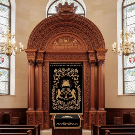 Exquisite Hand-Carved Hardwood Aron Kodesh - Premium Synagogue Furniture by Leading Manufacturer for Timeless Devotion