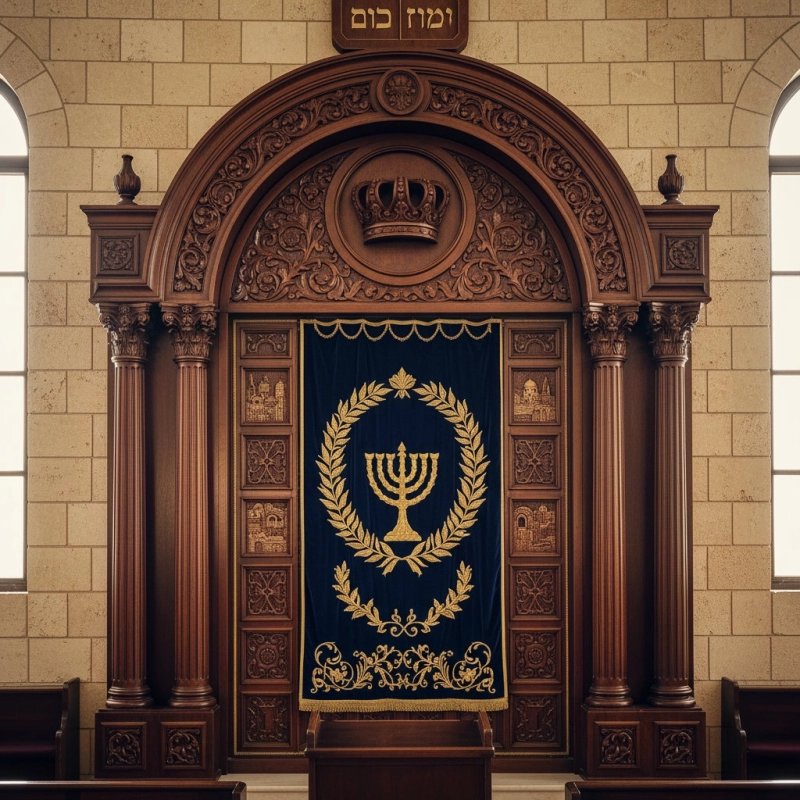 Exquisite Hand-Carved Aron Kodesh, Traditional Synagogue Holy Ark, Velvet Menorah Curtain, Premium Furniture Supplier Exquisite Hand-Carved Aron Kodesh, Traditional Synagogue Holy Ark, Velvet Menorah Curtain, Premium Furniture Supplier