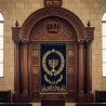 Exquisite Hand-Carved Aron Kodesh, Traditional Synagogue Holy Ark, Velvet Menorah Curtain, Premium Furniture Supplier