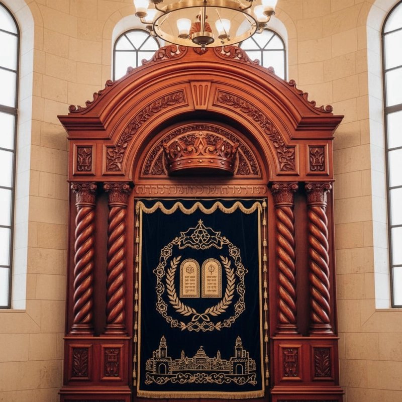 Handcrafted Aron Kodesh: Premium Synagogue Holy Ark, Ornate Wood & Embroidered Velvet, Manufacturer & Supplier Quality Handcrafted Aron Kodesh: Premium Synagogue Holy Ark, Ornate Wood & Embroidered Velvet, Manufacturer & Supplier Quality