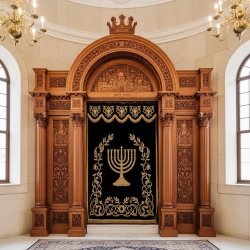 Exquisite Hand-Carved Solid Wood Aron Kodesh, Premier Synagogue Ark Furniture by [Manufacturer Name] - Superior Craftsmanship