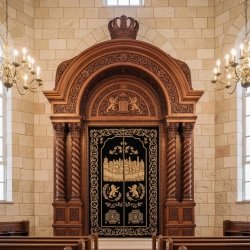 Artisan Crafted Aron Kodesh with Ornate Solid Wood Carvings and Regal Crown Premium Synagogue Furniture Manufacturer