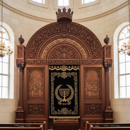 Exquisite Hand-Carved Aron Kodesh Premium Synagogue Furniture Manufacturer Superior Craftsmanship Wood Torah Ark