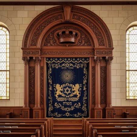 Elegant Traditional Aron Kodesh crafted from premium hardwood, a masterpiece of synagogue furniture design.