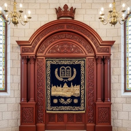 Ornate Aron Kodesh: Hand-Carved Wood Synagogue Ark by Premium Furniture Manufacturer for Sacred Spaces.