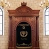 Premium handcrafted Aron Kodesh: Timeless synagogue furniture with expert carving and rich gold embroidery for sacred spaces.