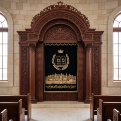 Magnificent Hand-Carved Aron Kodesh: Premium Synagogue Furniture with Exquisite Craftsmanship and Traditional Design.