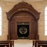 Magnificent Handcrafted Aron Kodesh: Premium Carved Hardwood Synagogue Ark with Golden Lion of Judah Embroidery.