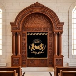 Premium hand-carved Aron Kodesh: A testament to superior synagogue furniture manufacturing and enduring quality.