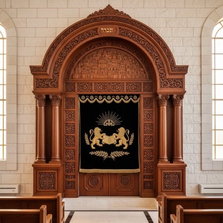Premium hand-carved Aron Kodesh: A testament to superior synagogue furniture manufacturing and enduring quality.