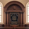 Stunning Aron Kodesh Holy Ark: Traditional Wood Carvings & Embroidered Parochet, Expertly Manufactured Synagogue Furniture.