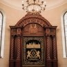 Elegant Aron Kodesh, Hand-Carved Wood & Embroidered Velvet, Synagogue Furniture.