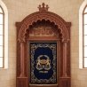 Premium handcrafted Aron Kodesh, solid wood synagogue furniture, royal blue velvet, gold embroidery, manufacturer quality.