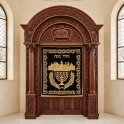 Exquisite hand-carved Aron Kodesh: premium synagogue furniture craftsmanship from a leading manufacturer and supplier.