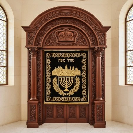 Exquisite hand-carved Aron Kodesh: premium synagogue furniture craftsmanship from a leading manufacturer and supplier.
