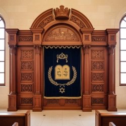 Grand Aron Kodesh: Exemplary Hand-Carved Hardwood and Velvet Embroidery for Distinguished Synagogue Sanctuaries.