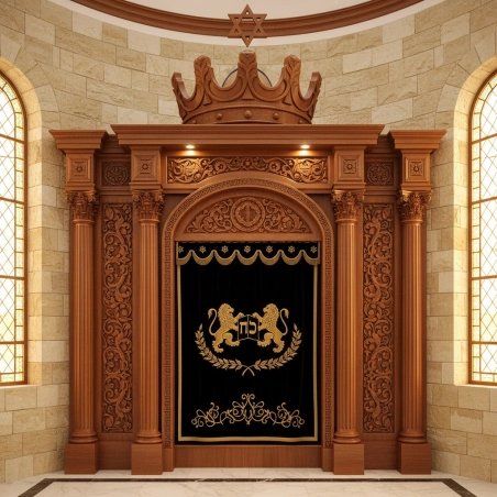 Hand-Carved Hardwood Aron Kodesh: Premier Synagogue Furniture by Leading Manufacturer.