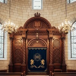 Handcrafted Aron Kodesh: Premium Wood Carvings, Velvet Parochet, Synagogue Furniture by Expert Manufacturers.