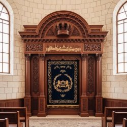Grand Handcrafted Aron Kodesh: Ornate Synagogue Ark by Leading Furniture Manufacturer, showcasing superior production value.
