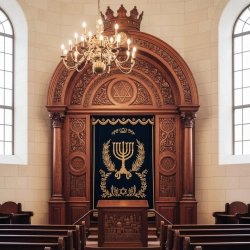 Exquisite Hand-Carved Solid Wood Aron Kodesh - A Testament to Masterful Synagogue Furniture Manufacturing.