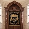 Exquisite Hand-Carved Wooden Aron Kodesh with Golden Menorah Embroidery, Premium Synagogue Furniture.