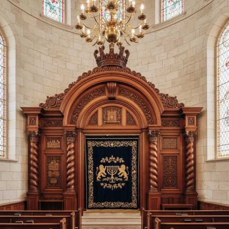 Premium Hand-Carved Aron Kodesh: Expertly Manufactured Synagogue Furniture for Sacred Spaces.