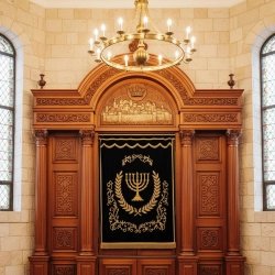 Exquisite Aron Kodesh: Premium handcrafted solid wood Holy Ark for synagogues by expert furniture manufacturer.