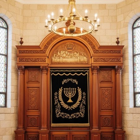 Exquisite Aron Kodesh: Premium handcrafted solid wood Holy Ark for synagogues by expert furniture manufacturer.
