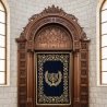 Ornate Hand-Carved Aron Kodesh with Blue Parochet - Premium Synagogue Furniture Manufacturer