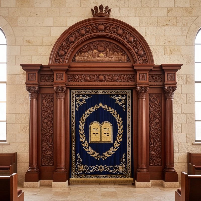 Exquisite Hand-Carved Aron Kodesh: Premium Synagogue Furniture by Expert Manufacturers. Exquisite Hand-Carved Aron Kodesh: Premium Synagogue Furniture by Expert Manufacturers.