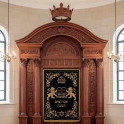 Exquisite Hand-Carved Aron Kodesh: Premium Synagogue Furniture, Masterfully Manufactured for Sacred Spaces.