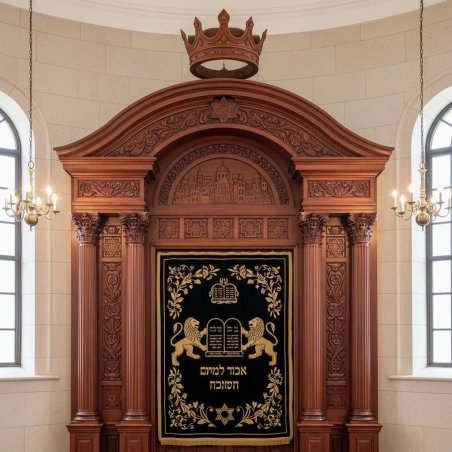 Exquisite Hand-Carved Aron Kodesh: Premium Synagogue Furniture, Masterfully Manufactured for Sacred Spaces.